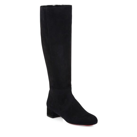 Christian Louboutin Liliboot 30 Black Suede Zipper Zip Knee High Heel Boot 34.5 - Picture 3 of 12